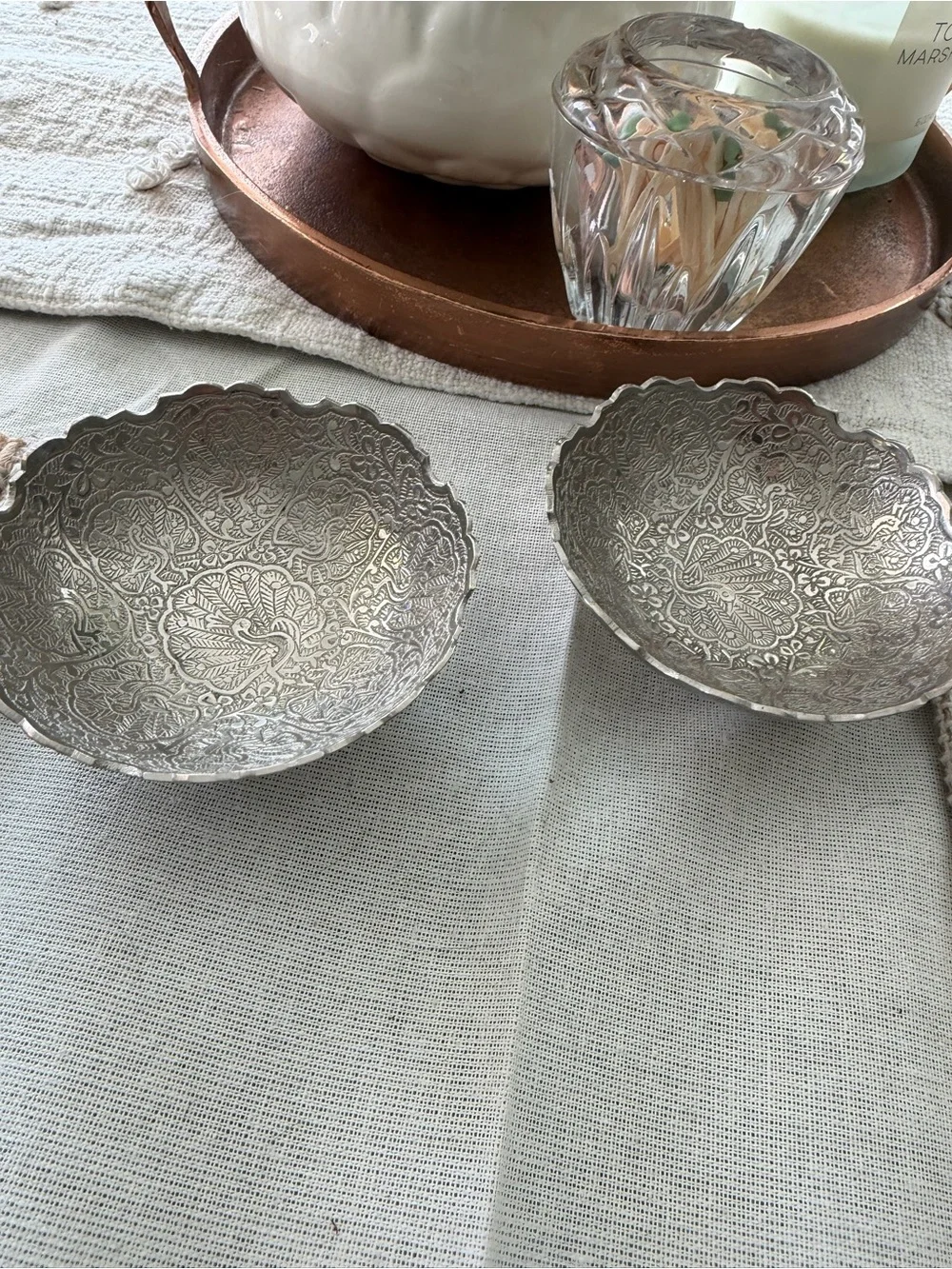 Ornate Silver-Tone Decorative Bowls - Set of 2